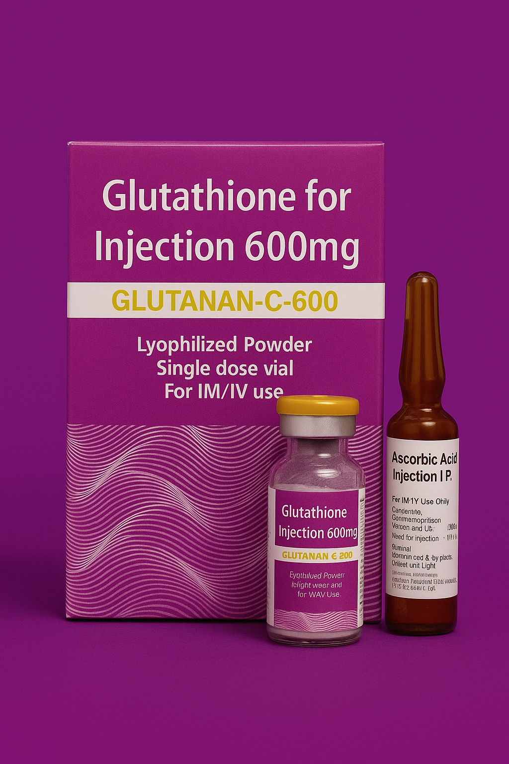 Glutathione 600mg with Vitamin C Injection bottle
